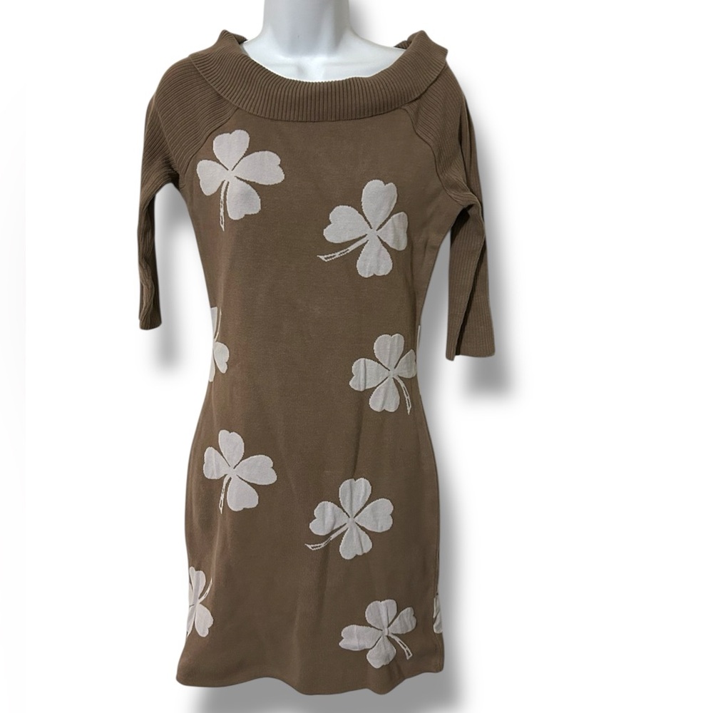 Dorothée Bis Vintage Brown Clover Shamrock Print Dress